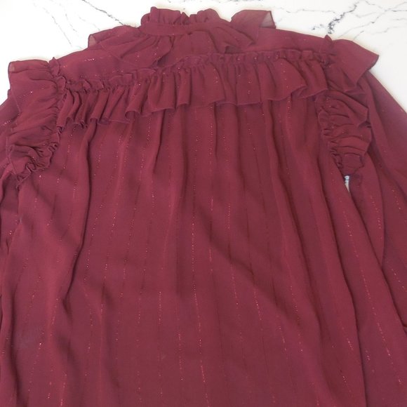 Blouse NWT SMALL ruffled gothic style see-through chiffon long sleeve dressy top - Picture 10 of 10